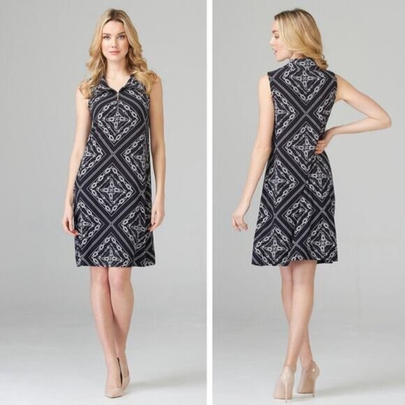 JOSEPH RIBKOFF Women's Sleeveless Naval Patterned Dress Sz 6 Navy - Picture 1 of 6